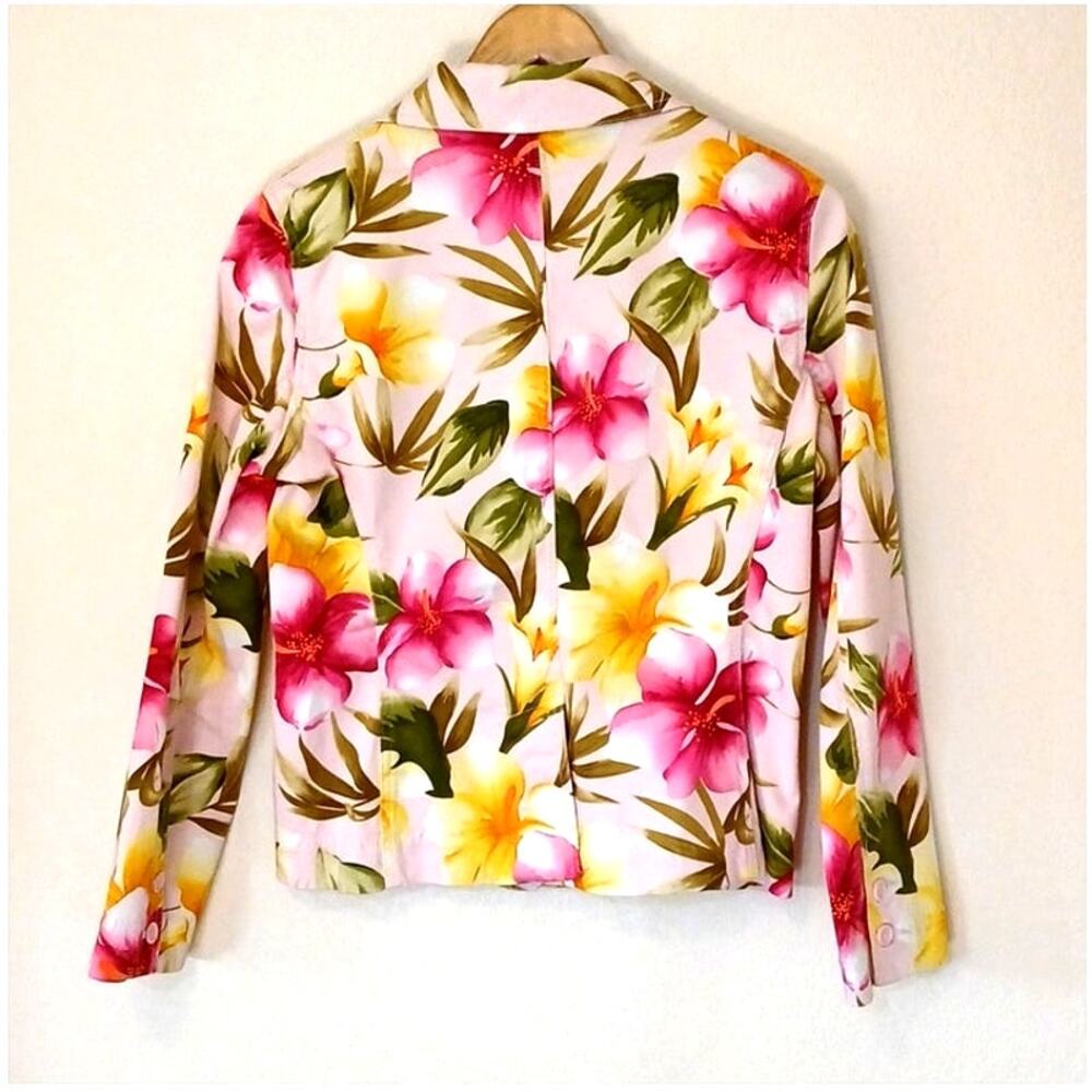 Caribbean Joe Floral Lightweight Blazer One Button Pockets Medium - Picture 2 of 4